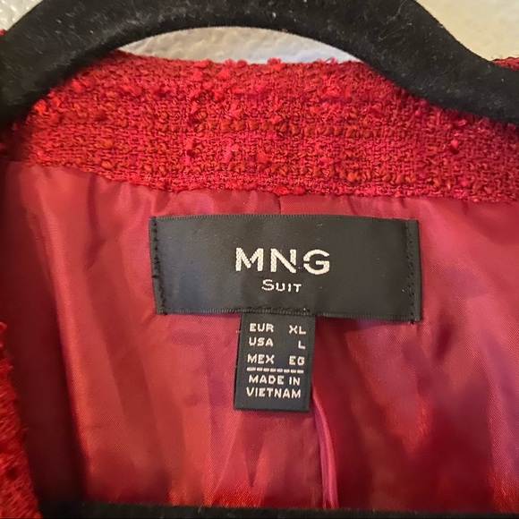 Mango Tweed Red Black Jacket L - Picture 5 of 12
